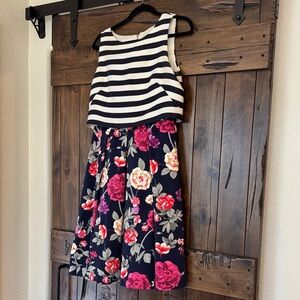 Moulinette Soeurs Black and White Striped Floral Dress from Anthropologie